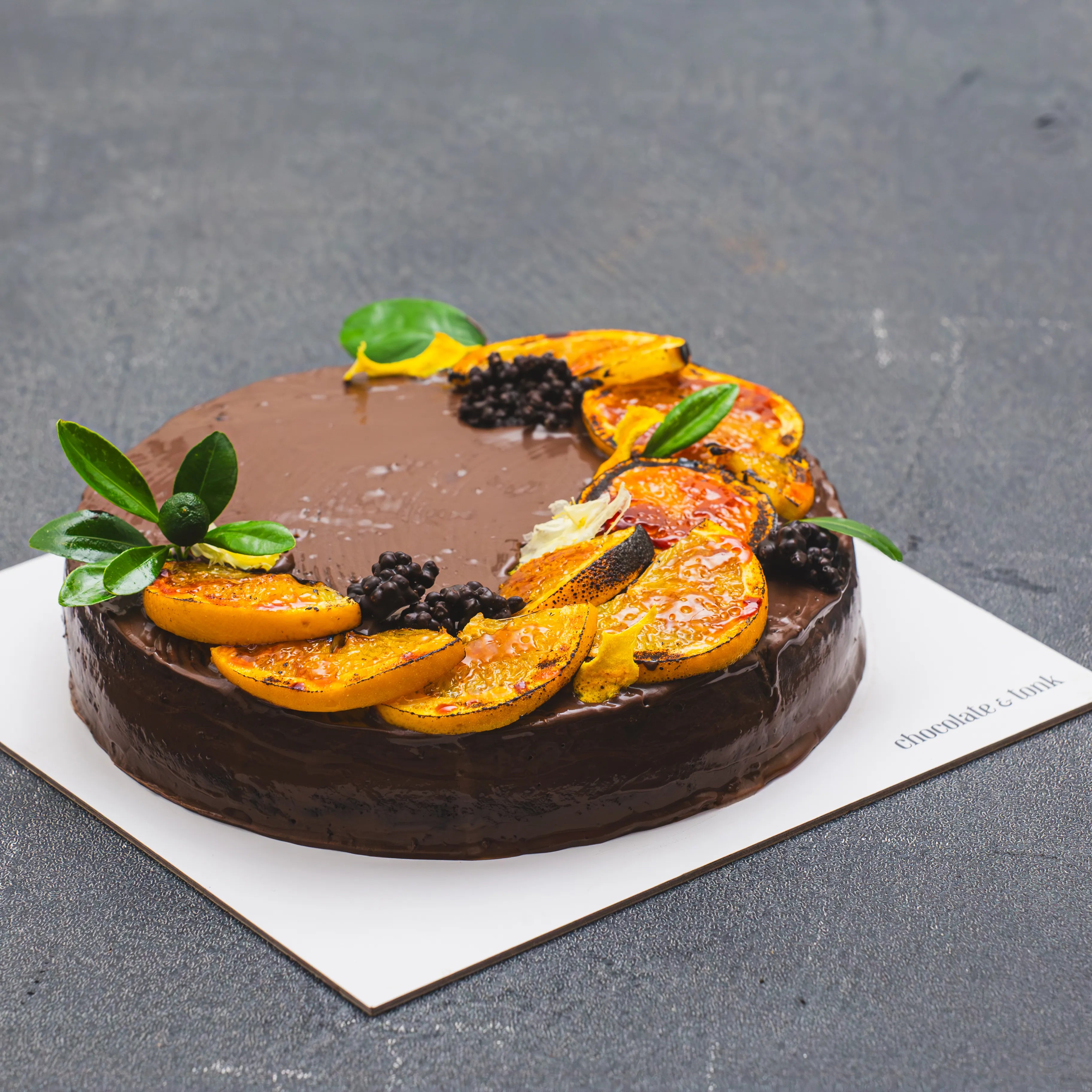 Rich and intense burnt orange chocolate cake