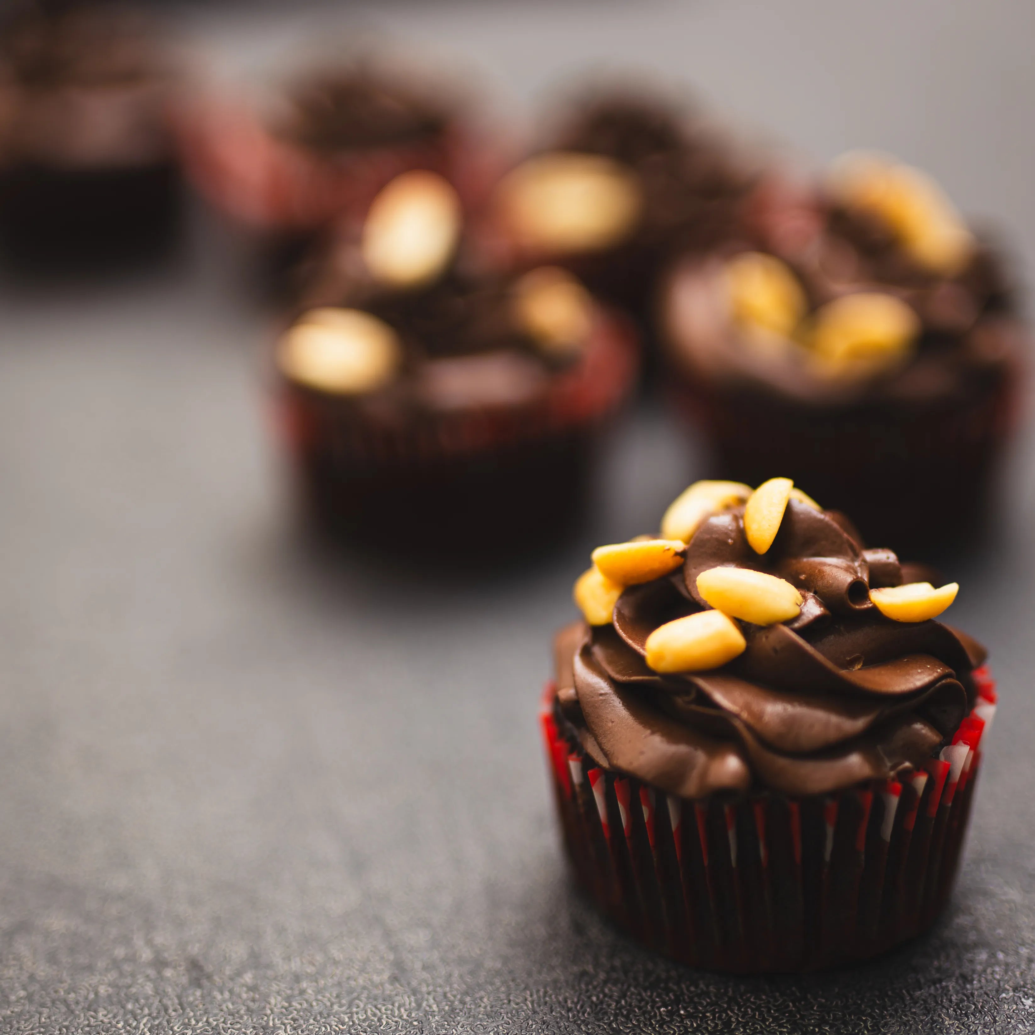 Moist chocolate cupcakes topped with creamy peanut butter frosting